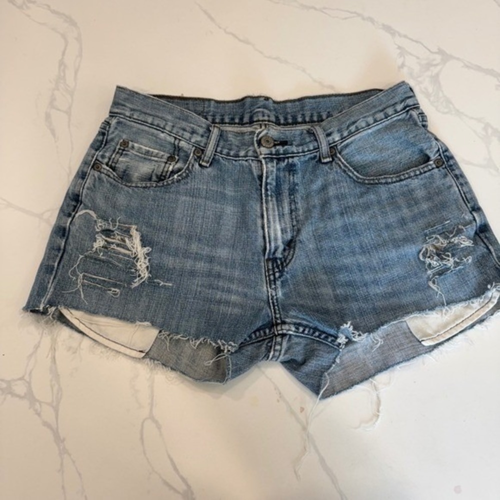 Levi's Jean Shorts Womens Denim Shorts Frayed Hem Blue Cotton Size 30 Vintage